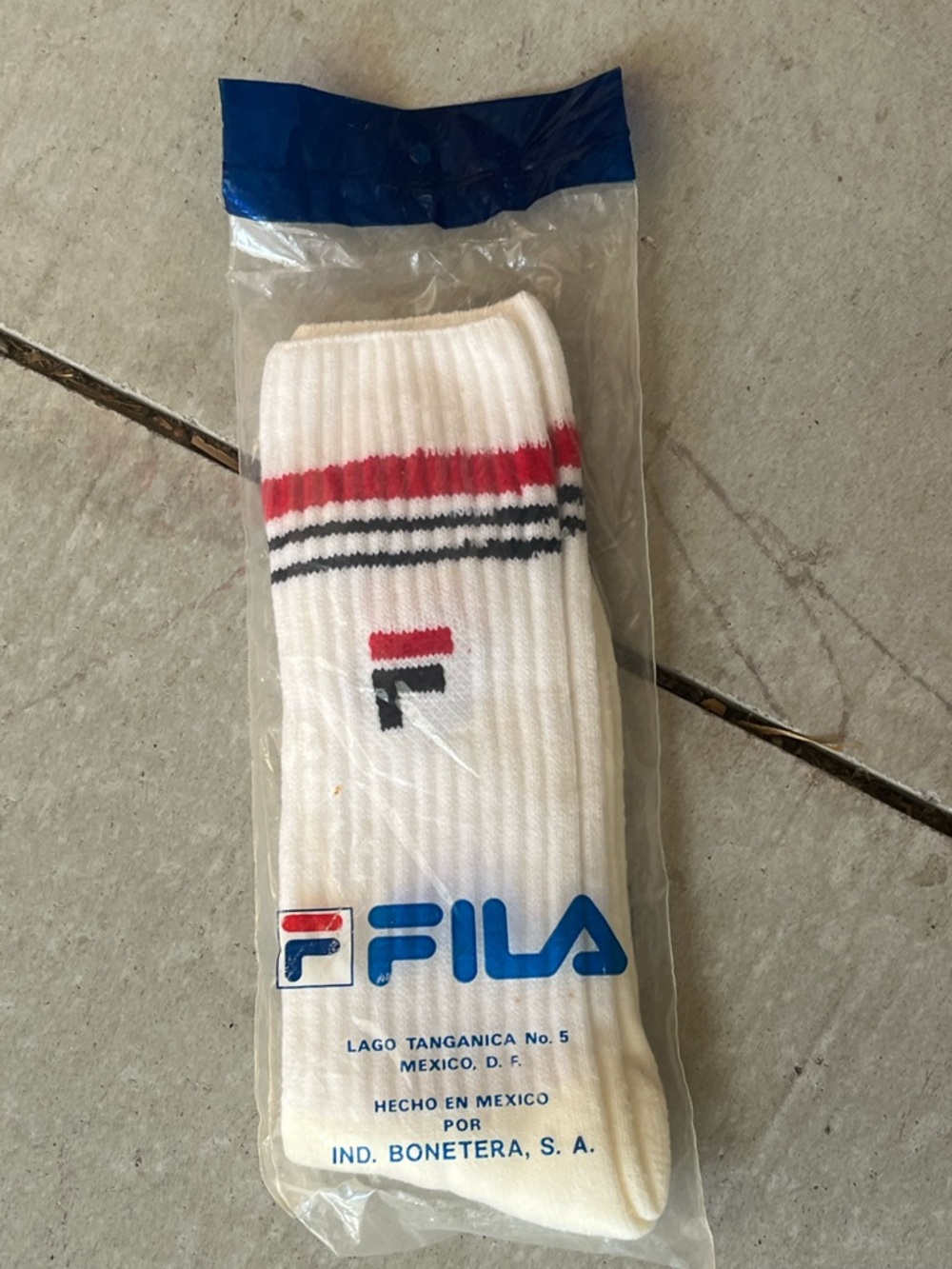 Fila White Athletic Crew Socks with Red & Black Stripe Accents